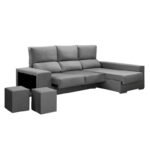 sofa chaiselongue com pufs cinzento