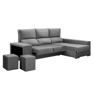 sofa chaiselongue com pufs cinzento
