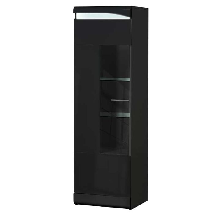 Vitrine 1 Porta Lacada Preto Led