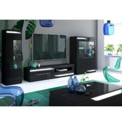 Vitrine 1 Porta Lacada Preto Led