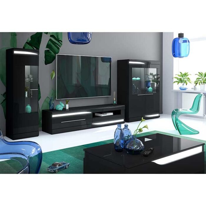 Vitrine 1 Porta Lacada Preto Led