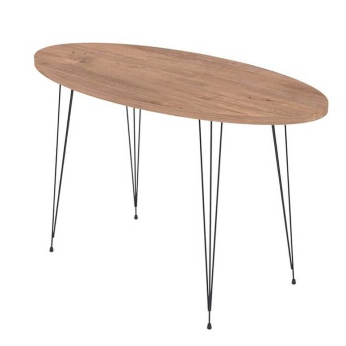 mesa de centro oval madeira e metal
