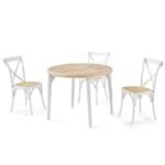 Mesa de Jantar Redonda Extensível em Carvalho