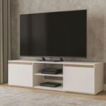 Móvel TV Branco e Carvalho Natura – Design Contemporâneo e Funcional