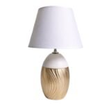 Candeeiro branco e dourado base cerâmica 32CM