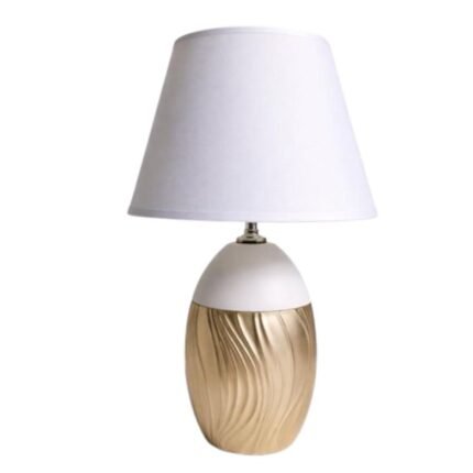 Candeeiro branco e dourado base cerâmica 32CM