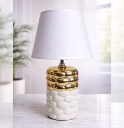 Candeeiro branco e dourado base cerâmica 26.5CM