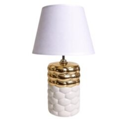 Candeeiro branco e dourado base cerâmica 26.5CM