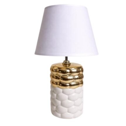 Candeeiro branco e dourado base cerâmica 26.5CM