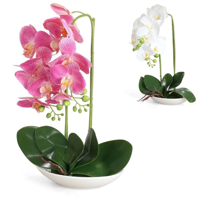 Orquídea Artificial Branca com Vaso Decorativo