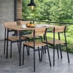 Conjunto Mesa de Jantar com 4 Cadeiras – Preto e Carvalho Estilo Industrial