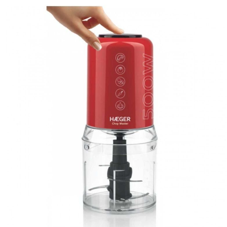 Picadora HAEGER Chop Master 500W Vermelha – 500 ml, 4 Lâminas e 2 Velocidades
