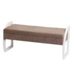 Banco Estofado Bege com Estrutura Branca – Design Moderno