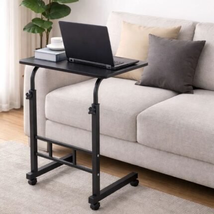 Mesa de Apoio para Sofá e Portátil Preta com Rodas e Altura Regulável