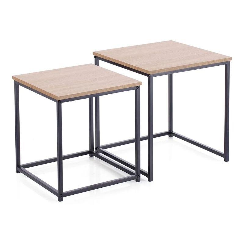 Mesa de Apoio Quadrada Industrial – Preto e Carvalho