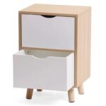 Mesa de Cabeceira Branca e Madeira com 2 Gavetas