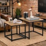 Mesa de Apoio Quadrada Industrial – Preto e Carvalho