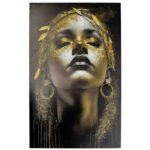 Tela Decorativa Rosto Feminino Preto e Dourado – 50 × 70 cm