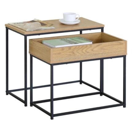 Mesa de Apoio Industrial com Arrumação – Preto e Carvalho