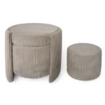 Conjunto de 2 Puffs Redondos em Tecido Canelado