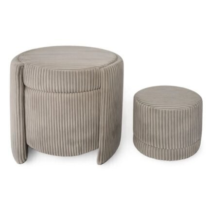 Conjunto de 2 Puffs Redondos em Tecido Canelado