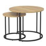 Mesa de Apoio Redonda Industrial – Preto e Carvalho