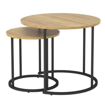 Mesa de Apoio Redonda Industrial – Preto e Carvalho