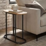 Mesa de Apoio para Sofá Oval – Preto e Carvalho