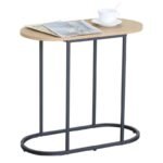Mesa de Apoio para Sofá Oval – Preto e Carvalho