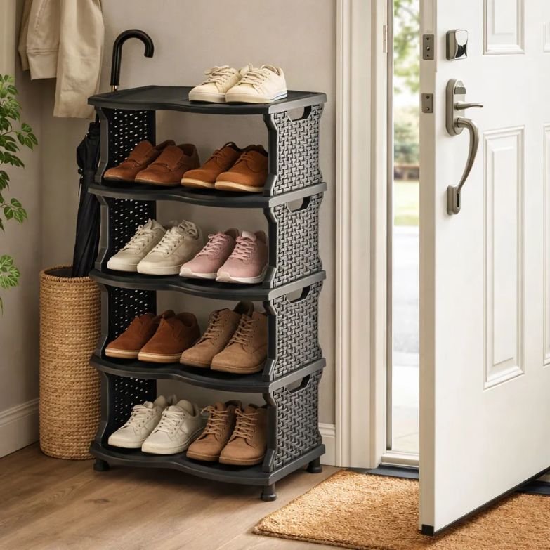 Sapateira Preta de 5 Prateleiras para 10 Pares de Sapatos