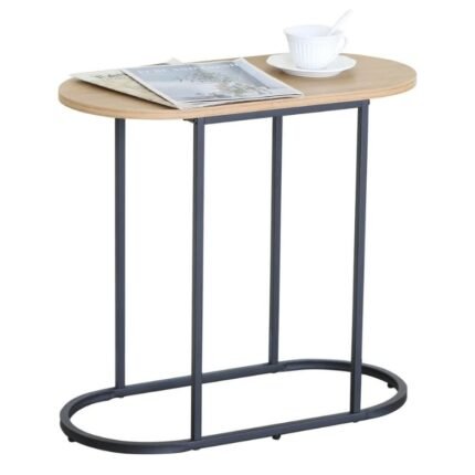Mesa de Apoio para Sofá Oval – Preto e Carvalho