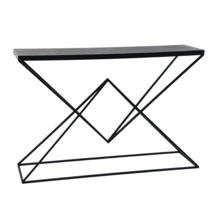Consola de Entrada em Madeira Escura e Metal Preto – Design Geométrico