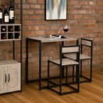 Conjunto Mesa Alta com 2 Cadeiras – Estilo Industrial Preto e Madeira