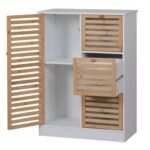 Armário de Casa de Banho Branco e Madeira Natural com 1 Porta e 3 Gavetas