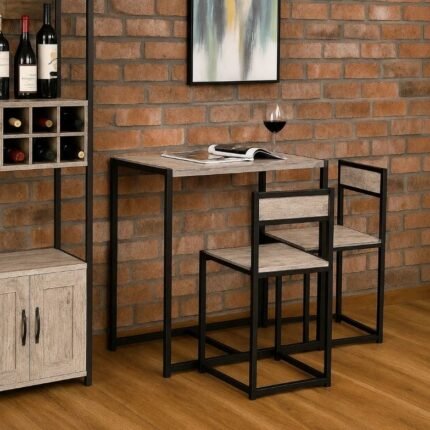 Conjunto Mesa Alta com 2 Cadeiras – Estilo Industrial Preto e Madeira