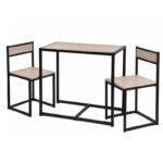 Conjunto Mesa Alta com 2 Cadeiras – Estilo Industrial Preto e Madeira