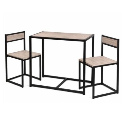 Conjunto Mesa Alta com 2 Cadeiras – Estilo Industrial Preto e Madeira