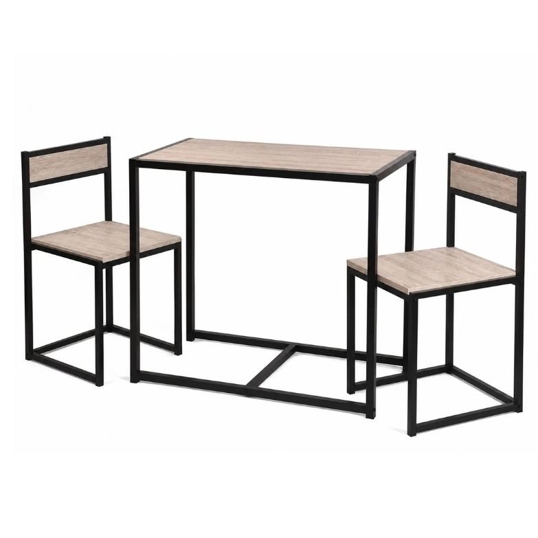 Conjunto Mesa Alta com 2 Cadeiras – Estilo Industrial Preto e Madeira