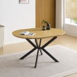 Mesa de Jantar Redonda Extensível em Carvalho Natural com Pés Pretos