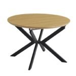 Mesa de Jantar Redonda Extensível em Carvalho Natural com Pés Pretos