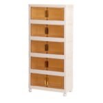 Armário Modular Dobrável Bege com 5 Compartimentos e Rodas
