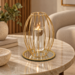 Lanterna Decorativa Dourada em Metal e Vidro – Porta-Velas