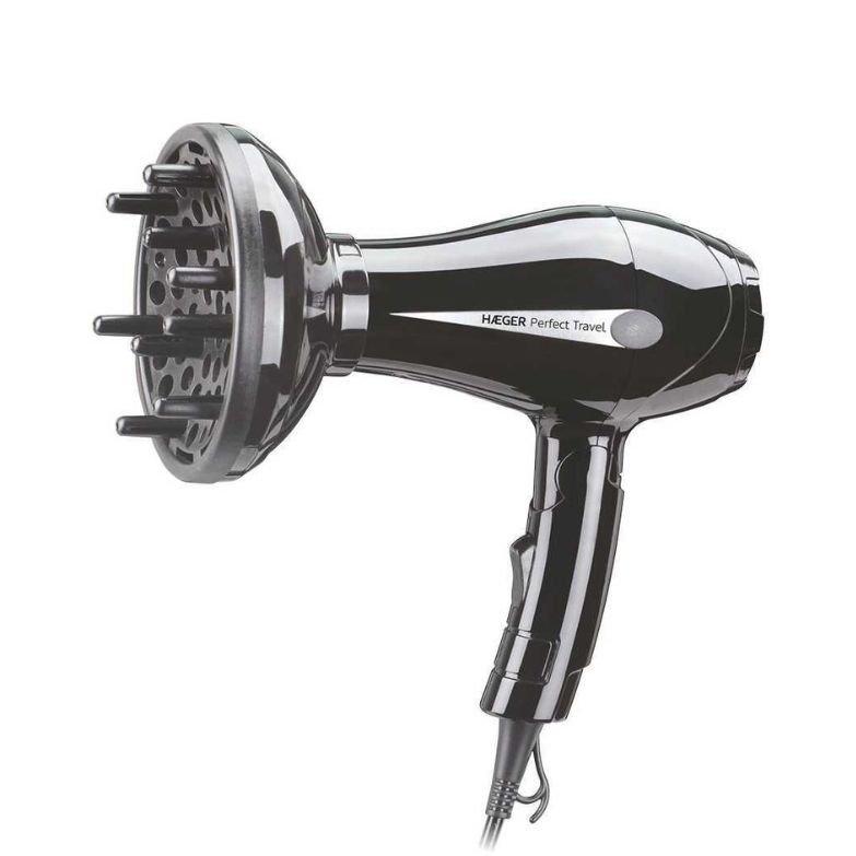 Secador de Cabelo de Viagem HAEGER Perfect Travel 750W com Pega Dobrável, Difusor e Concentrador